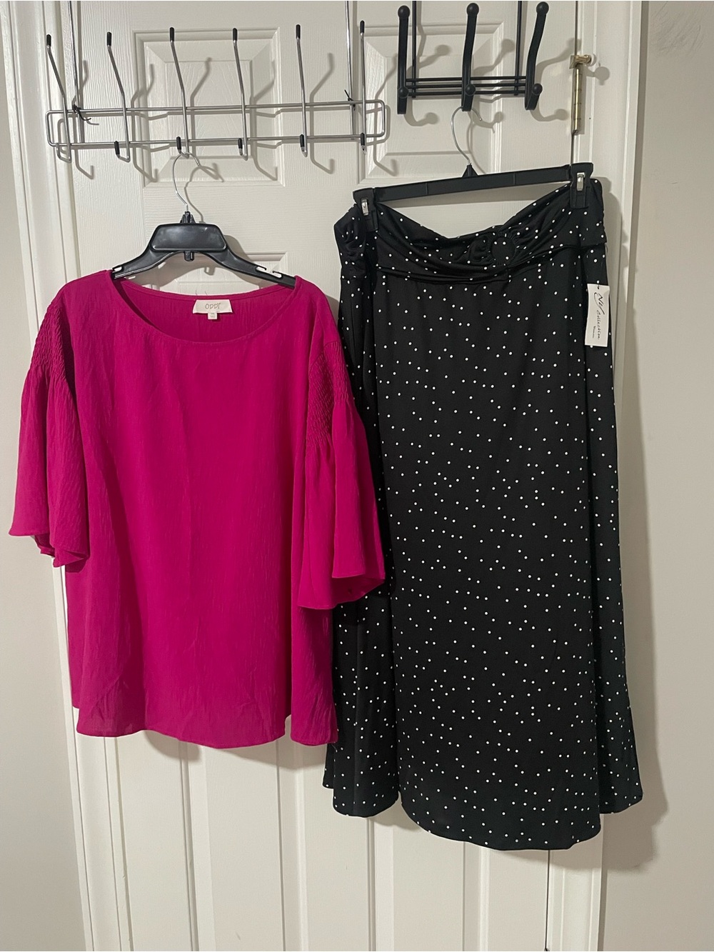 Black Polka Dot Maxi Skirt with Draped Waist 1x stretchy ny collection 1x top